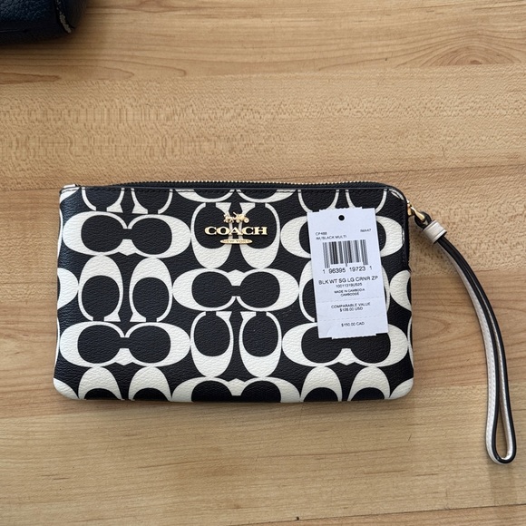 Coach Black & White Signature Zip Wallet with Gold Logo - Picture 3 of 3
